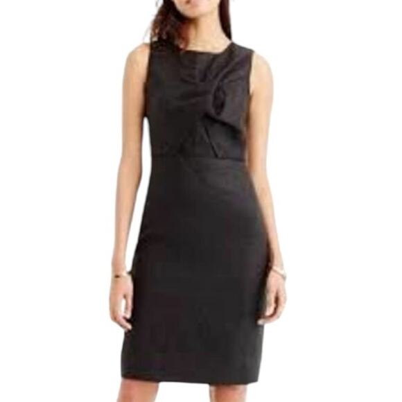 J. Crew Black Irish Linen Sheath Dress Drape Knot Size 6 Formal Business - Picture 1 of 13